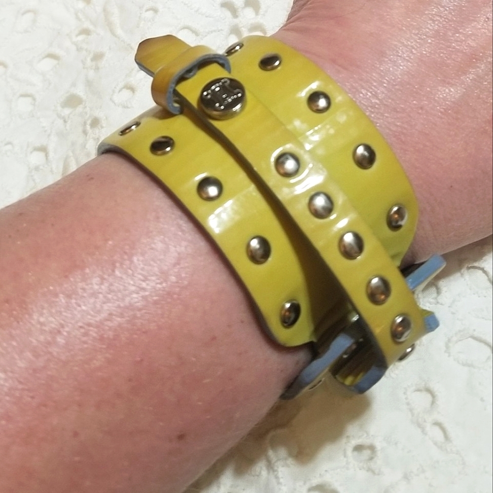 CELINE Made In Italy Patent and Tanned Calf Bombay Sky Bracelet